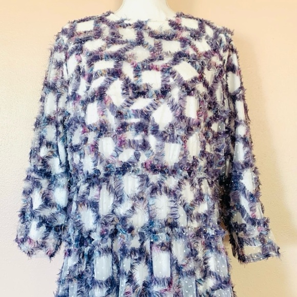 Dainty Jewells Stain Glass White & Purple Sequins Swiss Dot Tiered Maxi Dress. - Picture 2 of 11